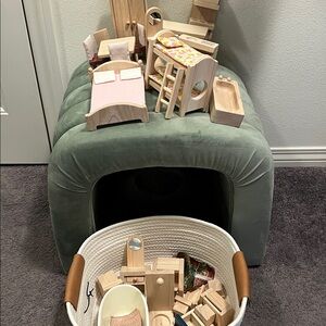 Plan Toys 25+ Piece Wooden Dollhouse Furniture Set